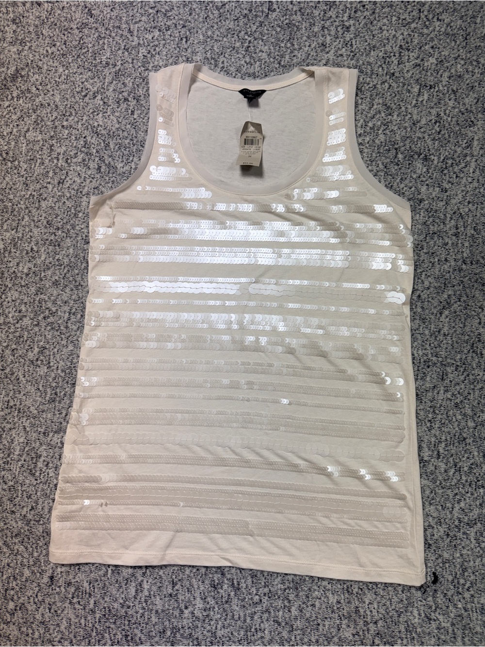 Sleeveless Sequin Stripe Tank Top - White